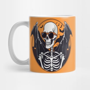 Halloween Skeleton with Bats Flying Around Mug